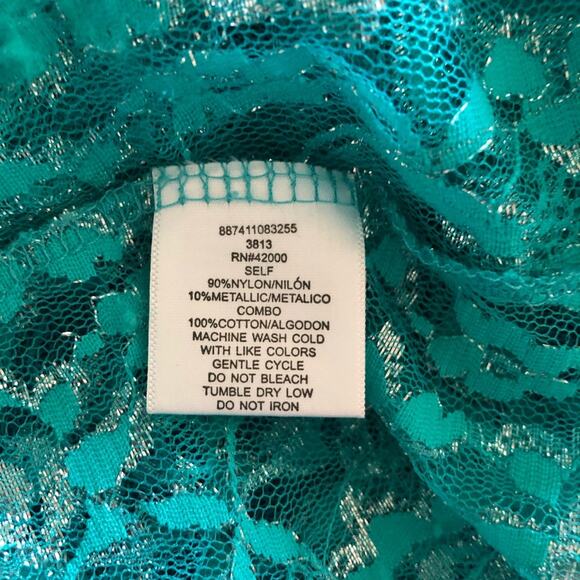 Bongo Y2K Flair Emerald Lace Subtle Silver Metallic Collar Button-Up Shirt Small - Picture 7 of 9